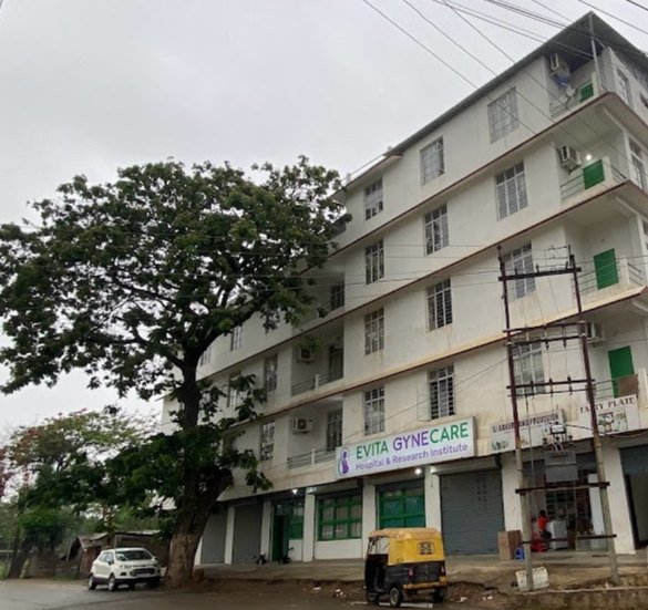 The Evita GyneCare signboard on the building at Rainbow Colony, Dimapur
